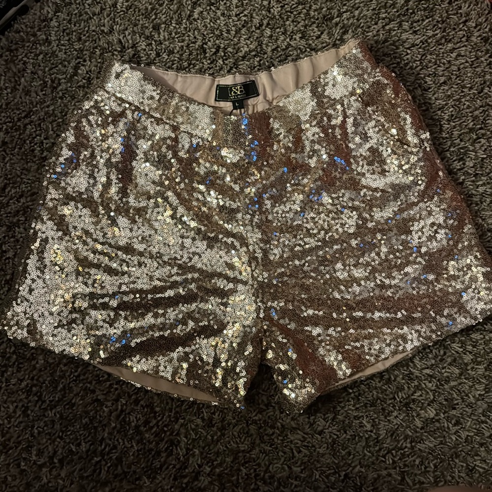 Rose gold sequin shorts